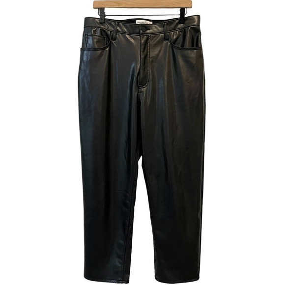 Abercrombie & Fitch The Ankle Straight Ultra High Rise Pants Black Faux Leather - Picture 5 of 13
